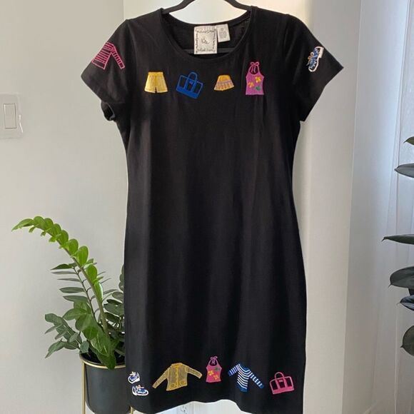 RARE NWOT Michael Simon Little Black Embroidered Dress, Size S - Picture 1 of 6